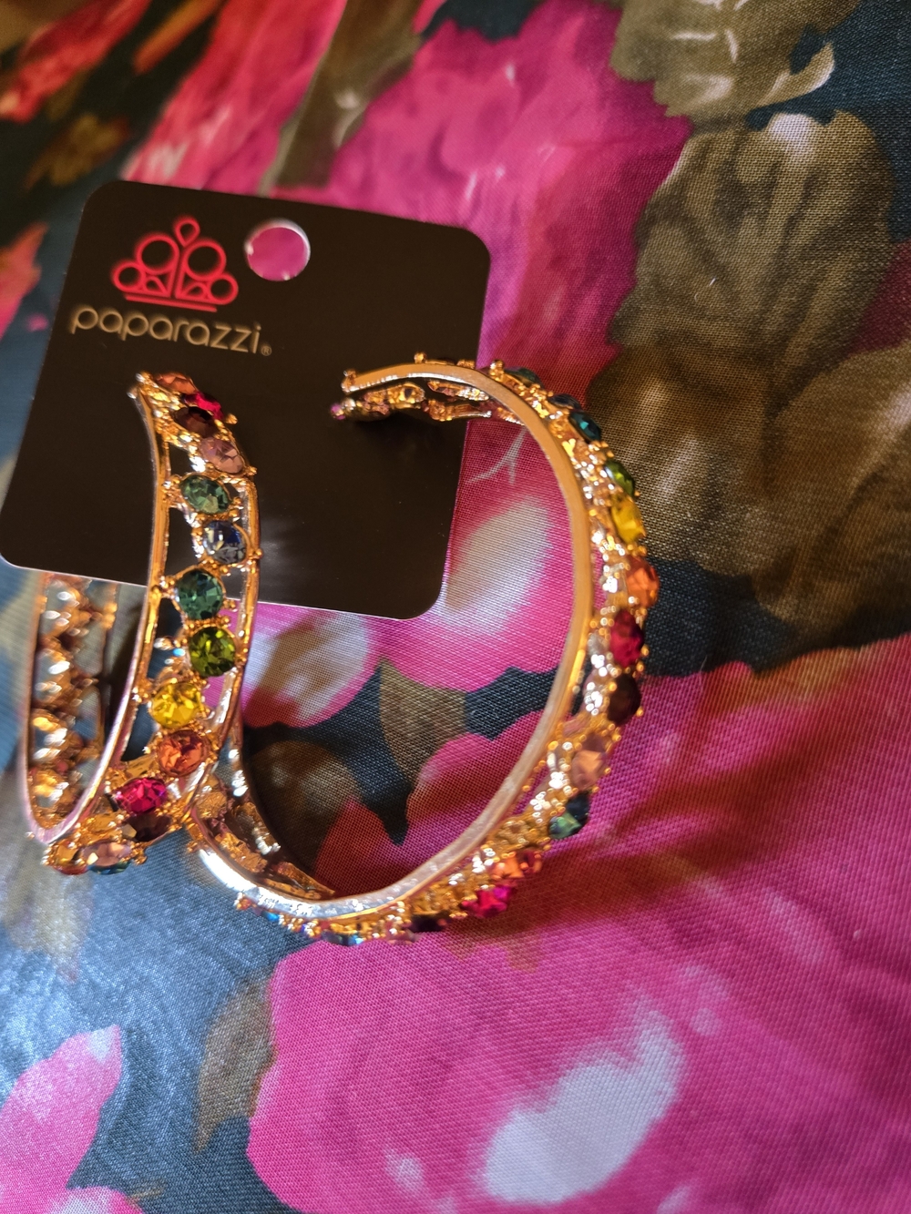 Paparazzi Multicolor Crystal Hoop Earrings - Gold - Picture 4 of 5